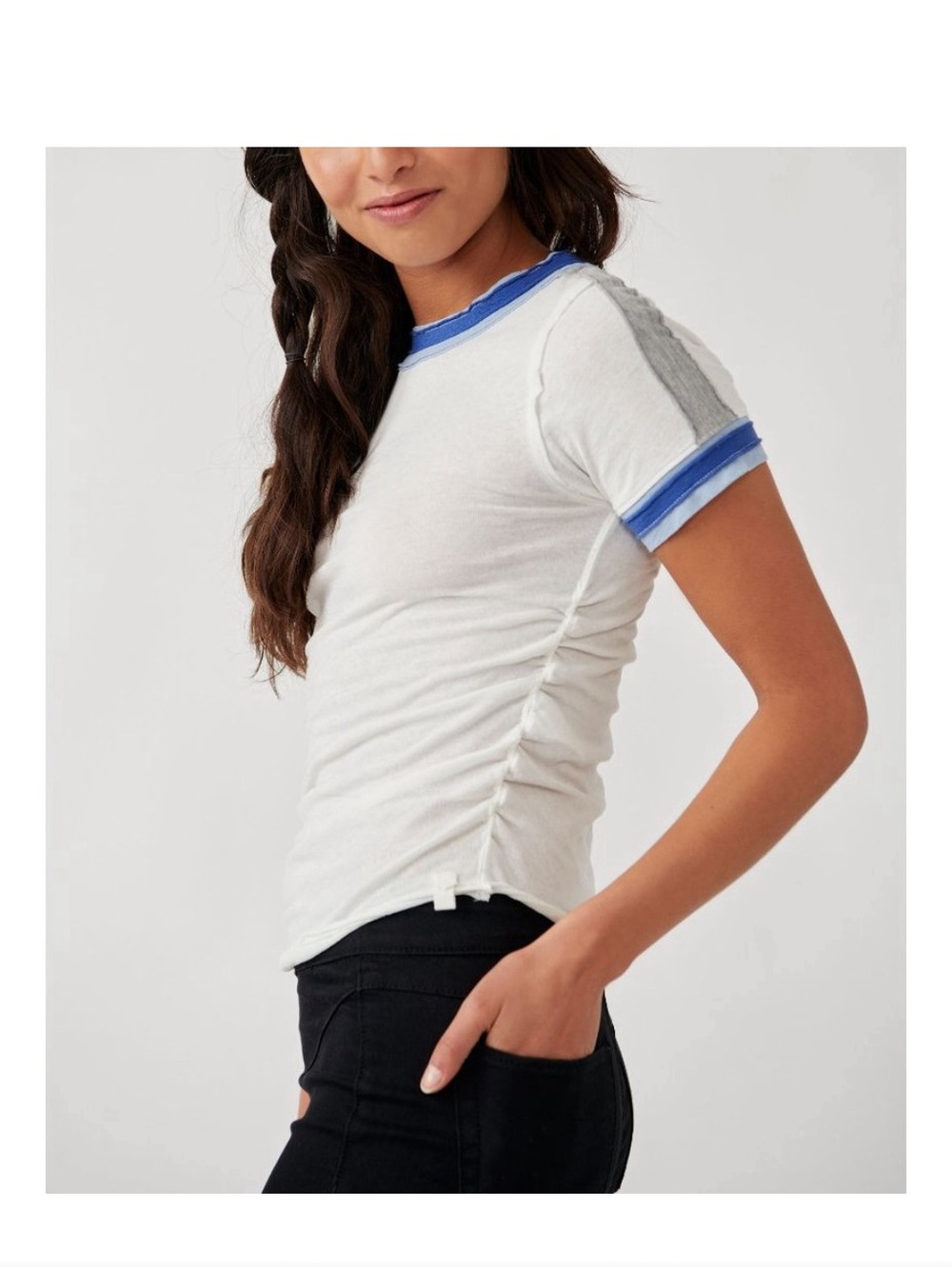 We The Free Cream Ringer Tee with Blue Trim - Picture 4 of 5